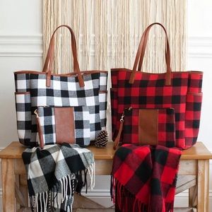 Shoulder Bag and Wristlet Tote Set, Plaid, Leopard
